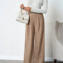 Tall pantalones de pierna ancha de lino beige para mujeres altas