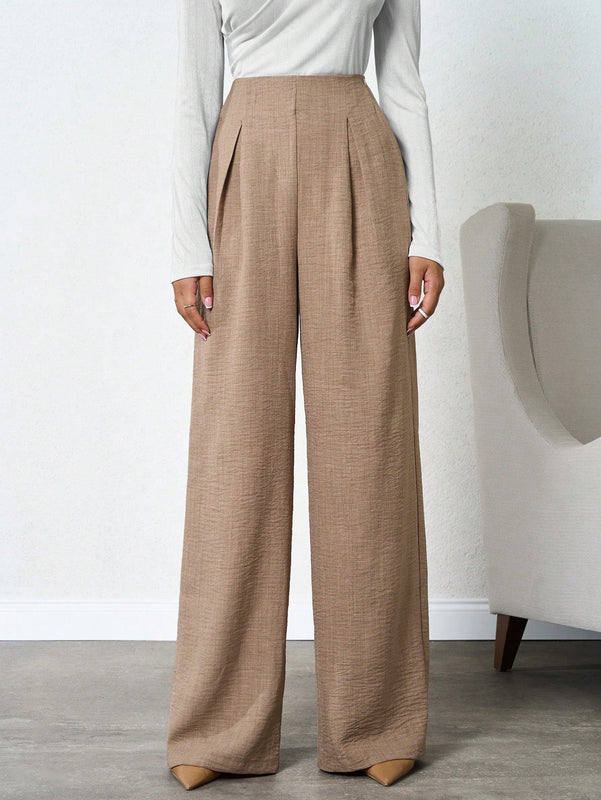 Tall pantalones de pierna ancha de lino beige para mujeres altas