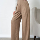 Tall pantalones de pierna ancha de lino beige para mujeres altas