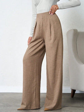 Tall pantalones de pierna ancha de lino beige para mujeres altas