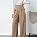 Tall pantalones de pierna ancha de lino beige para mujeres altas