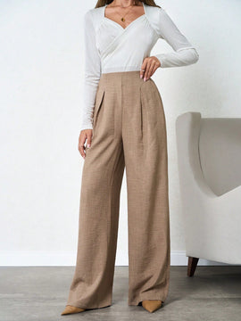 Tall pantalones de pierna ancha de lino beige para mujeres altas
