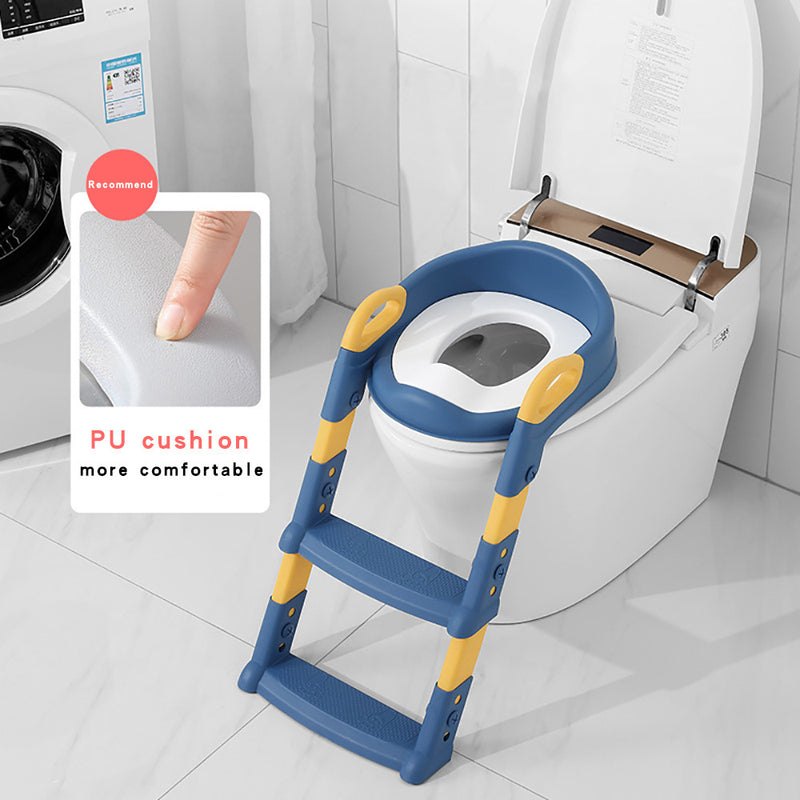 Asiento de Inodoro para Entrenamiento en el Baño Infantil con Escalera Plegable - Asistente de Seguridad Azul y Amarillo para Uso en el Baño