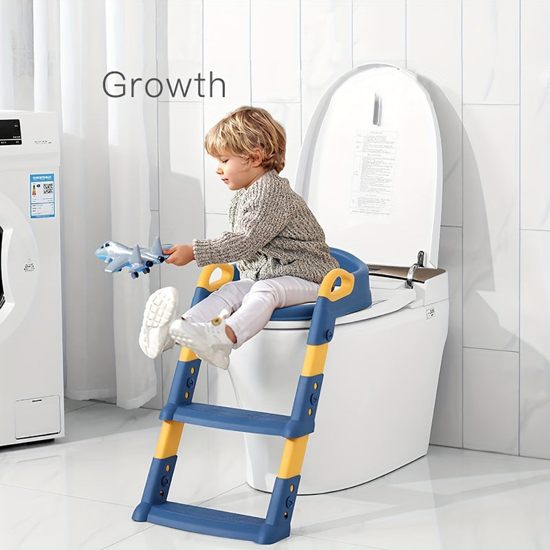 Asiento de Inodoro para Entrenamiento en el Baño Infantil con Escalera Plegable - Asistente de Seguridad Azul y Amarillo para Uso en el Baño
