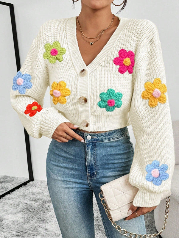 Essnce cardigan informal de mujer con botones delanteros y estampado de flores, apropiado para el uso diario en otono/invierno