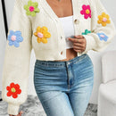 Essnce 1 pieza cardigan casual de manga larga con botones al frente y bordado floral