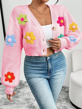 Essnce cardigan informal de mujer con botones delanteros y estampado de flores, apropiado para el uso diario en otono/invierno