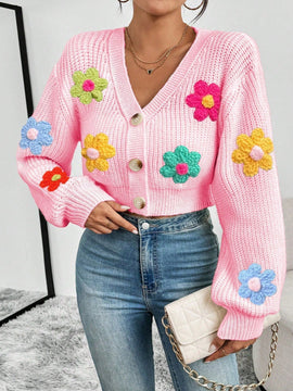 Essnce cardigan informal de mujer con botones delanteros y estampado de flores, apropiado para el uso diario en otono/invierno