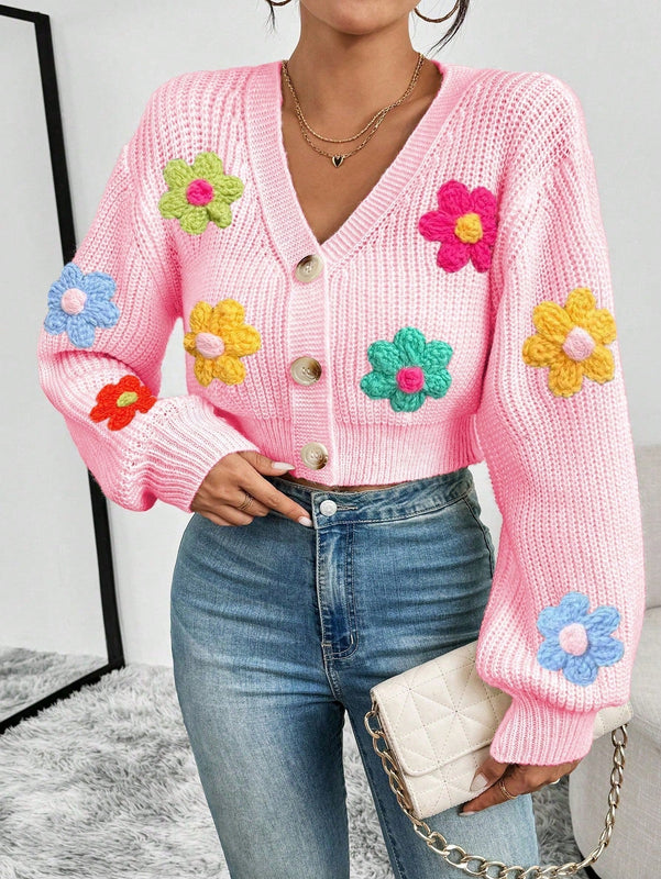 Essnce cardigan informal de mujer con botones delanteros y estampado de flores, apropiado para el uso diario en otono/invierno