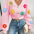Essnce 1 pieza cardigan casual de manga larga con botones al frente y bordado floral