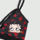 Betty boop | romwe 1 pieza sujetador acolchado inalambrico con decoracion de personaje de dibujos animados y estampado de labios con forma de corazon