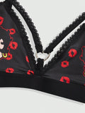 Betty boop | romwe 1 pieza sujetador acolchado inalambrico con decoracion de personaje de dibujos animados y estampado de labios con forma de corazon