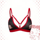 Betty boop | romwe 1 pieza sujetador acolchado inalambrico con decoracion de personaje de dibujos animados y estampado de labios con forma de corazon
