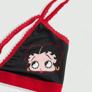 Betty boop | romwe 1 pieza sujetador acolchado inalambrico con decoracion de personaje de dibujos animados y estampado de labios con forma de corazon