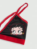 Betty boop | romwe 1 pieza sujetador acolchado inalambrico con decoracion de personaje de dibujos animados y estampado de labios con forma de corazon