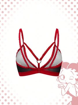 Betty boop | romwe 1 pieza sujetador acolchado inalambrico con decoracion de personaje de dibujos animados y estampado de labios con forma de corazon