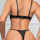 Bikini de una pieza compacto para damas con patron de mariposa sexy, encaje en la cintura, color negro