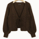Moosta cardigan casual suelto de unicolor de manga larga con lazada delante para mujer, otono/invierno