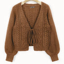Moosta cardigan casual suelto de unicolor de manga larga con lazada delante para mujer, otono/invierno