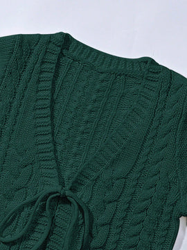 Moosta cardigan informal de manga de globo con nudo delantero de unicolor para otono/invierno
