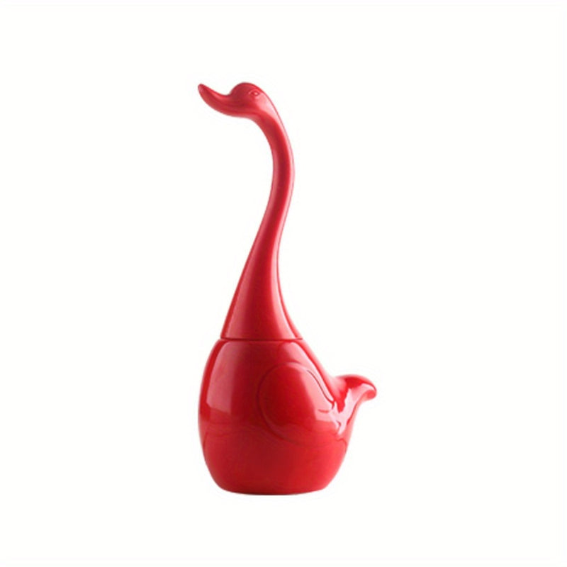 Juego de escobilla de baño independiente con forma de cisne, base de cerámica, mango largo de plástico, cepillo de limpieza de esquinas para baño, accesorio de limpieza reutilizable para el hogar.