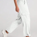 Pantalones de cargo con bolsillo con solapa, cordon ajustable y cintura elastica de saten para mujeres