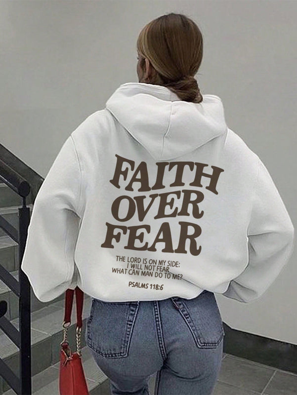 Sudadera con capucha informal con cordon y bolsillos, estampado de letras para mujer