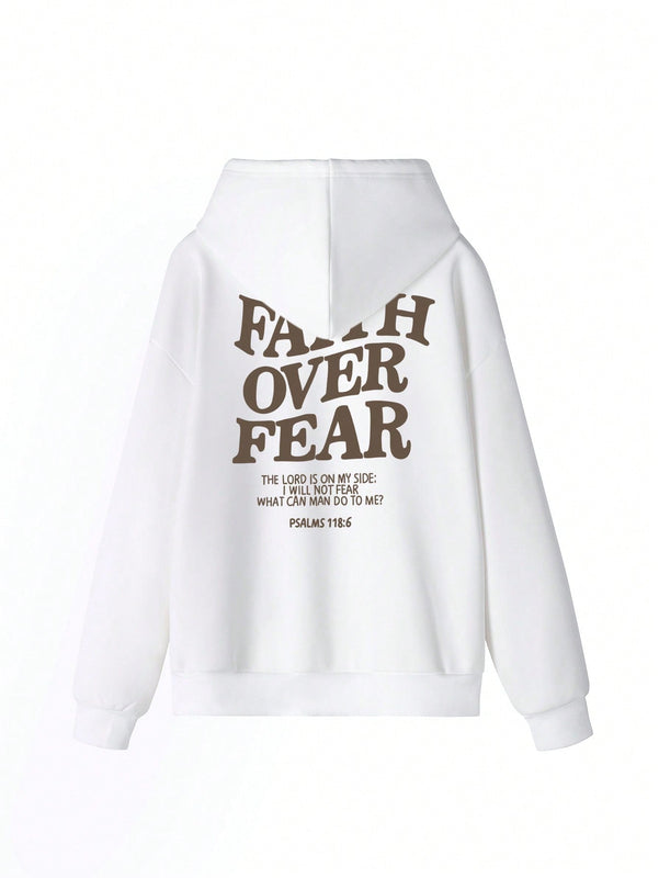 Sudadera con capucha informal con cordon y bolsillos, estampado de letras para mujer