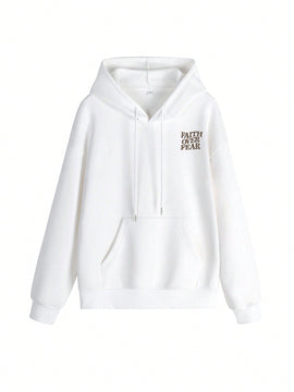 Sudadera con capucha informal con cordon y bolsillos, estampado de letras para mujer