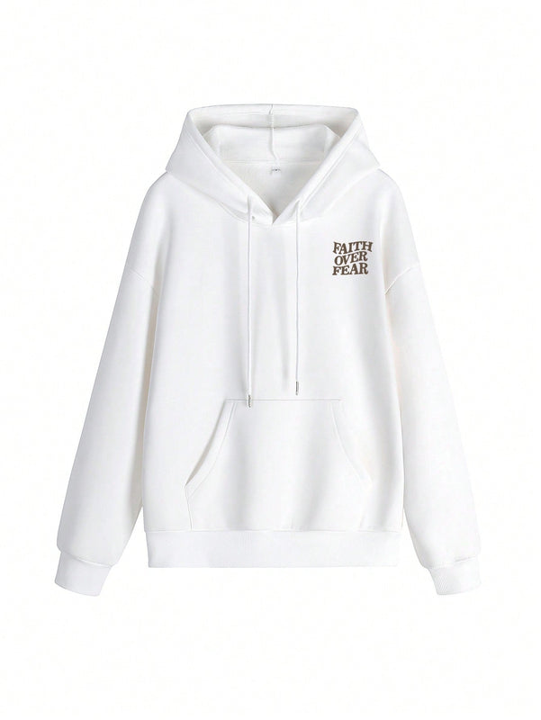 Sudadera con capucha informal con cordon y bolsillos, estampado de letras para mujer