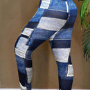 Slayr pantalones ajustados de mujer con estampado de tela escocesa azul y blanco (estampado aleatorio)