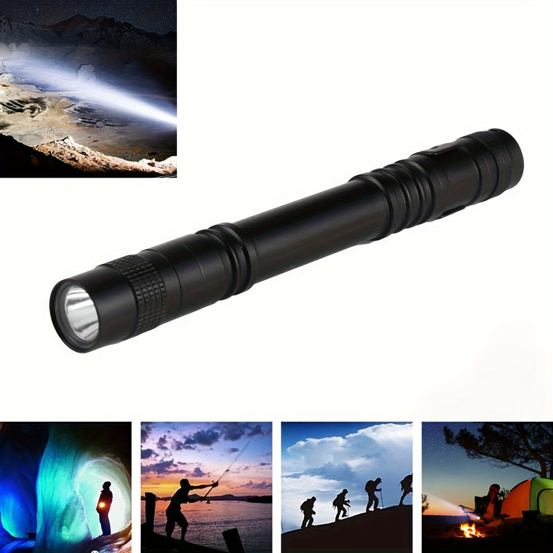 1pc Linterna LED Ultracompacta con Clip - Resistente al Agua, Enfoque Ajustable, Empuñadura Texturizada para Camping, Senderismo y Uso de Emergencia - Baterías No Incluidas, Luz de Pesca | Luz LED Compacta | Linterna Duradera | Linterna Versátil