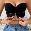Sujetador sexy de encaje negro con media copa para mujeres, con broche frontal, facil de poner, con tirantes desmontables, sujetador invisible para multiples formas de uso