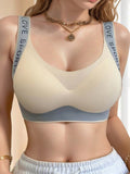 Sujetador deportivo para mujer de yoga, sujetador push up, lenceria transpirable, sujetador inalambrico sin costuras, con tirantes con letras y hebilla en la espalda, sujetador de una pieza