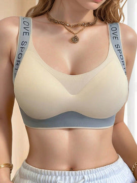 Sujetador deportivo para mujer de yoga, sujetador push up, lenceria transpirable, sujetador inalambrico sin costuras, con tirantes con letras y hebilla en la espalda, sujetador de una pieza