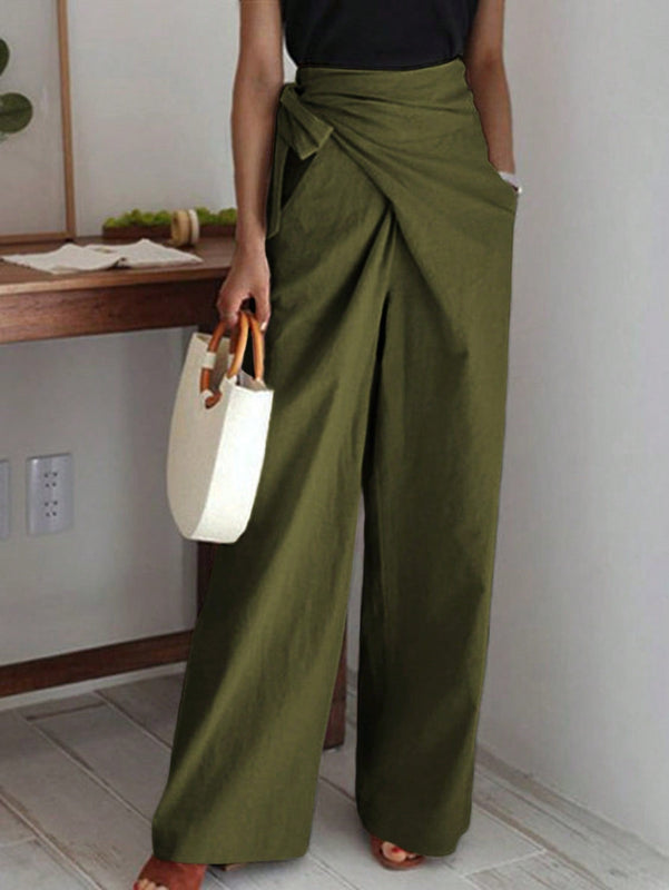 Prive pantalones anchos de cintura alta de apariencia de lino caqui para mujer