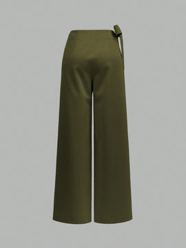 Prive pantalones anchos de cintura alta de apariencia de lino caqui para mujer