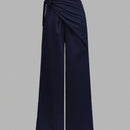 Prive pantalones anchos de cintura alta de apariencia de lino caqui para mujer