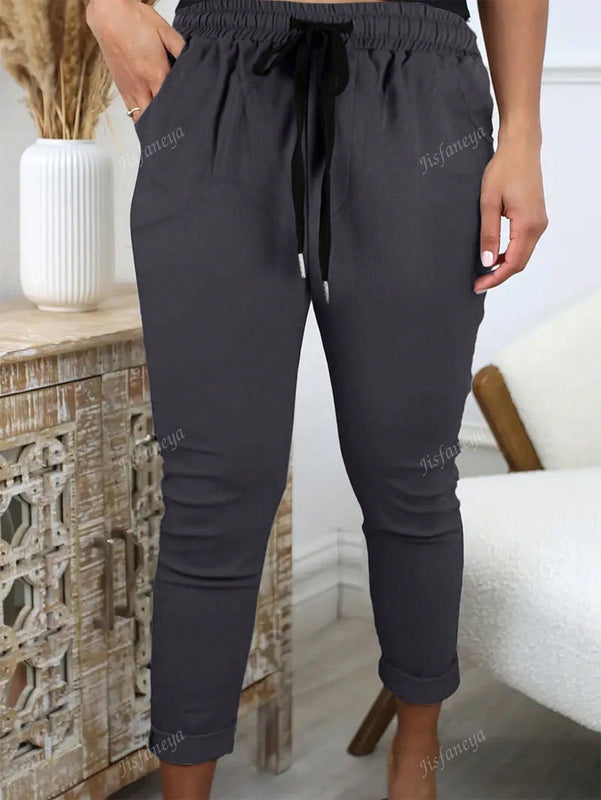 Pantalones casuales sencillos con nudo delantero para mujeres, casual diario