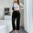Essnce pantalones de cintura semielastica de unicolor con botones dorados metalicos estampados