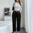 Essnce pantalones de cintura semielastica de unicolor con botones dorados metalicos estampados