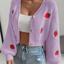Moosta cardigan holgado de mujer con mangas farol, hombros caidos y bordado de fresa de estilo casual