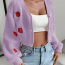Moosta cardigan holgado de mujer con mangas farol, hombros caidos y bordado de fresa de estilo casual
