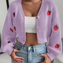 Moosta cardigan holgado de mujer con mangas farol, hombros caidos y bordado de fresa de estilo casual