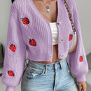 Moosta cardigan holgado de mujer con mangas farol, hombros caidos y bordado de fresa de estilo casual