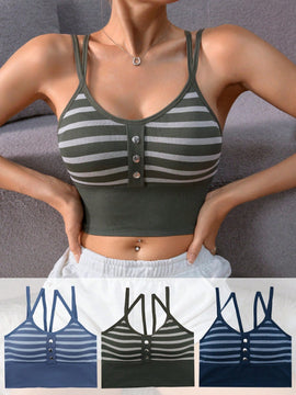 Lenceria casual de mujer con tirantes de espagueti y botones frontales a rayas, talla estandar