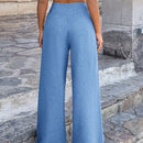 Pantalones anchos de lino solido para mujer