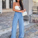 Pantalones casuales anchos de pierna ancha con cintura alta y pliegues para mujeres
