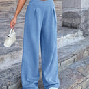 Pantalones casuales anchos de pierna ancha con cintura alta y pliegues para mujeres