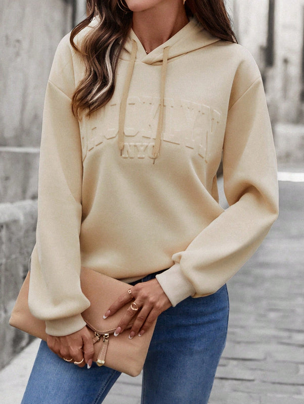 Lune sudadera con capucha casual y holgada para mujer con grafico de letra 3d